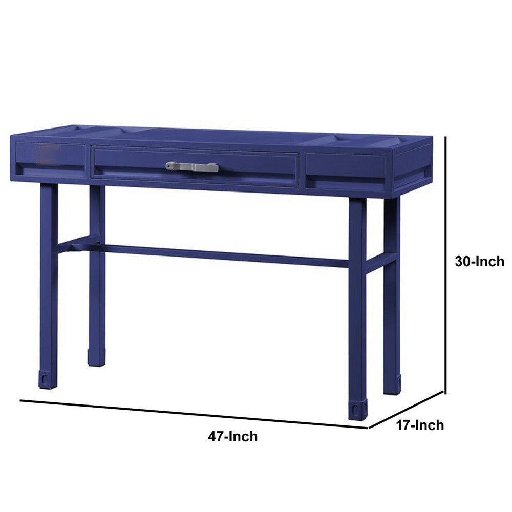 Industrial Style Metal and Wood 1 Drawer Vanity Desk, Blue - BM204624 By Casagear Home