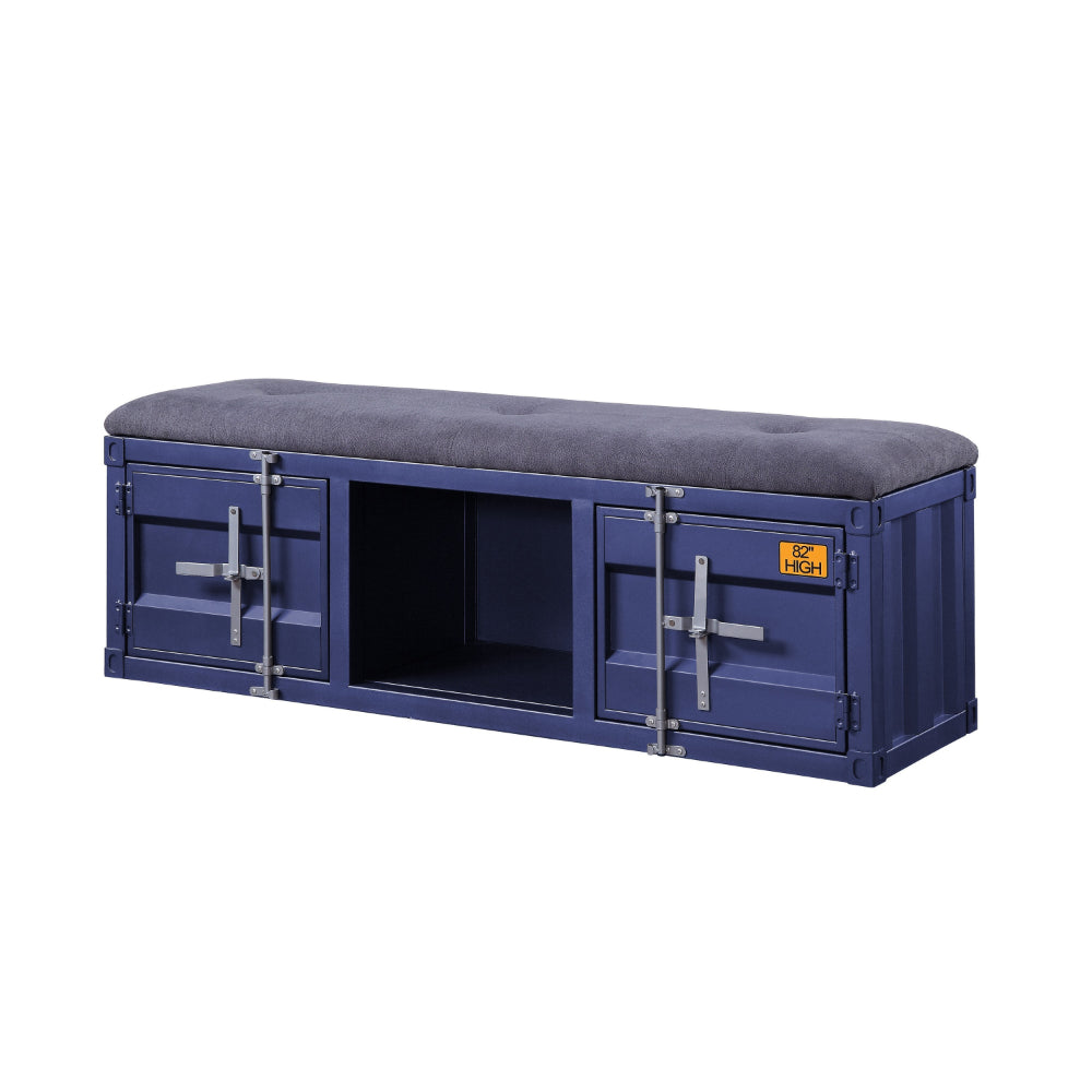 Industrial Metal and Fabric Bench with Open Storage, Blue and Gray - BM204627 By Casagear Home