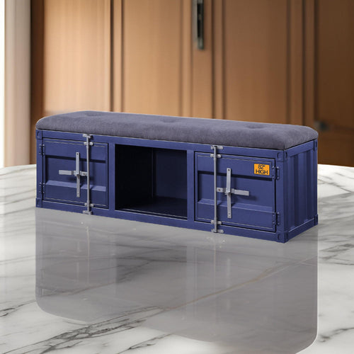 Bench | Industrial | Metal & Fabric | Open Storage | Blue & Gray