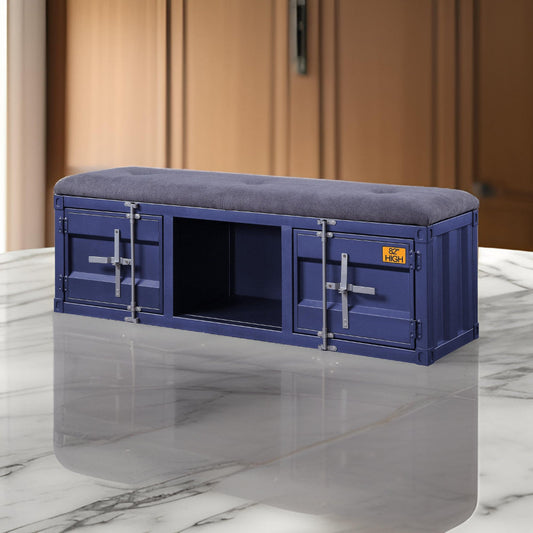 Bench | Industrial | Metal & Fabric | Open Storage | Blue & Gray