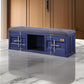 Industrial Metal and Fabric Bench with Open Storage, Blue and Gray - BM204627 By Casagear Home