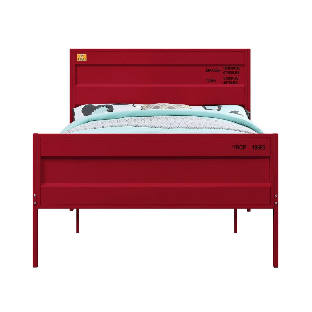 Industrial Style Metal Full Size Bed with Straight Leg Support Red