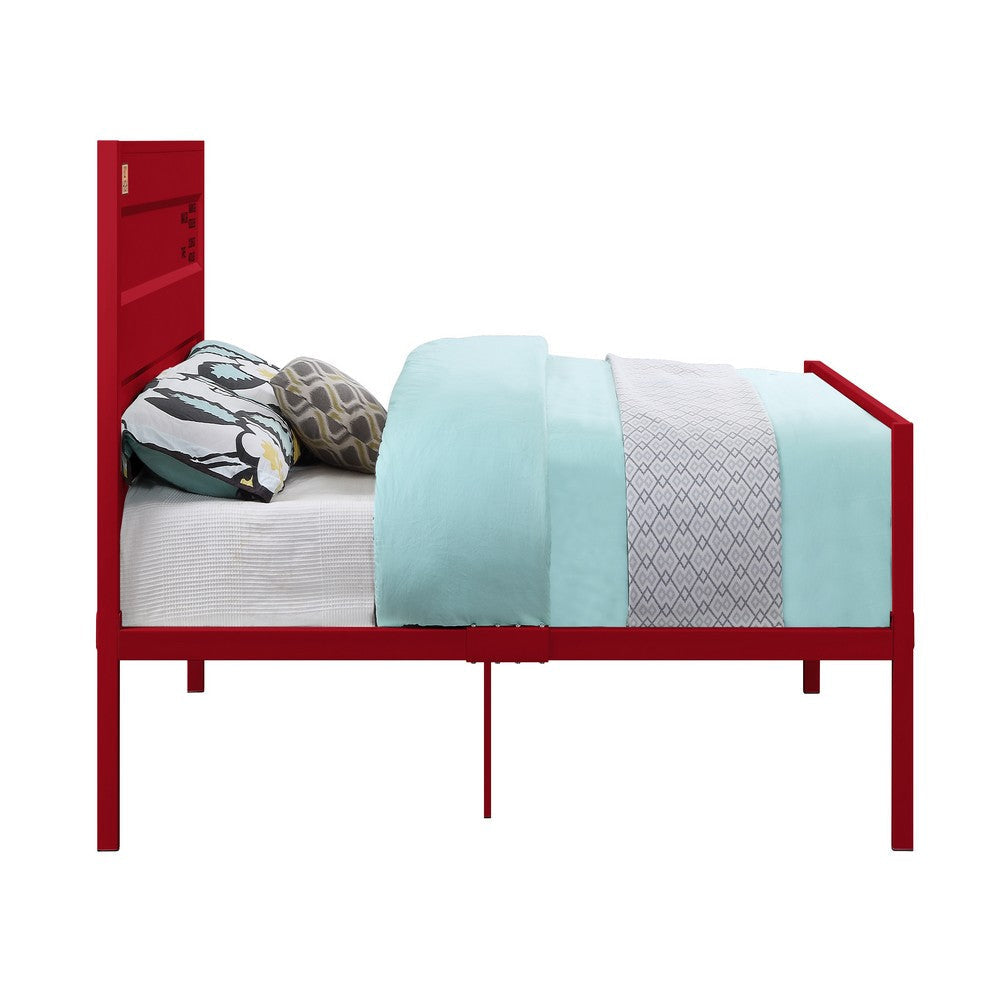 Industrial Style Metal Full Size Bed with Straight Leg Support Red
