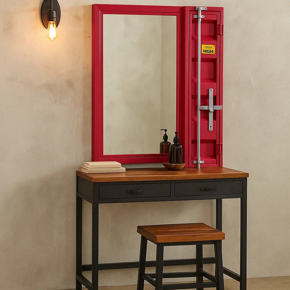 Vanity Mirror | Industrial Style | Metal | Recessed Storage | Red
