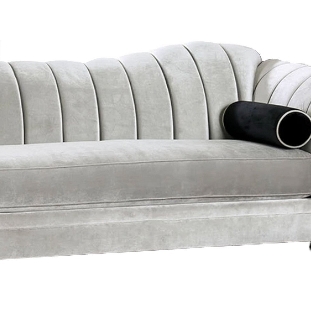 99 Inch Modern Sofa Scalloped Back Chenille Channel Tufted Silver By Casagear Home BM204649