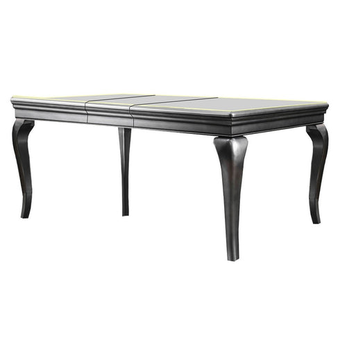 Wood and Mirror Dining Table with Extendable Leaf, Gray and Silver