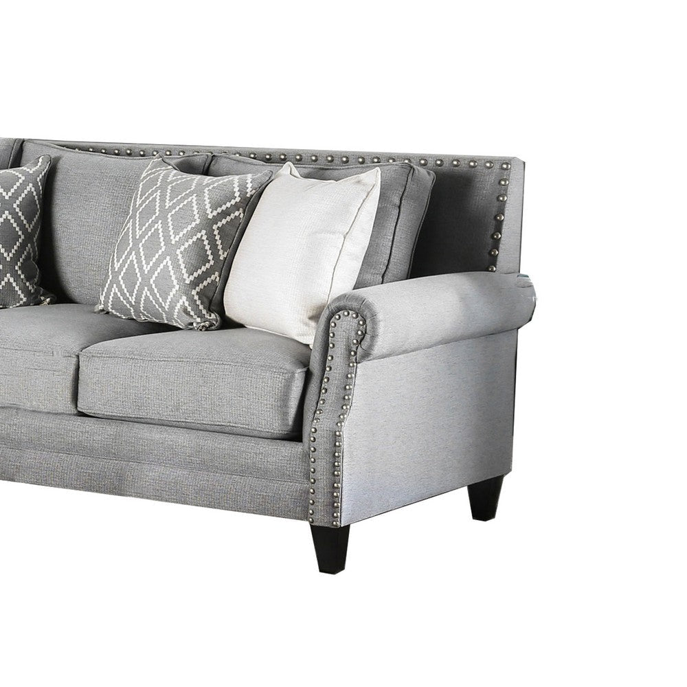 Fabric Upholstered Wooden Sofa with Nailhead Trims Gray BM204703
