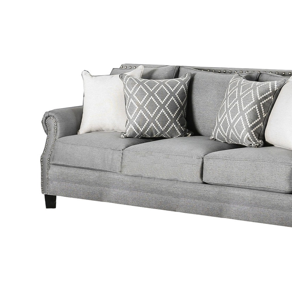 Fabric Upholstered Wooden Sofa with Nailhead Trims Gray BM204703