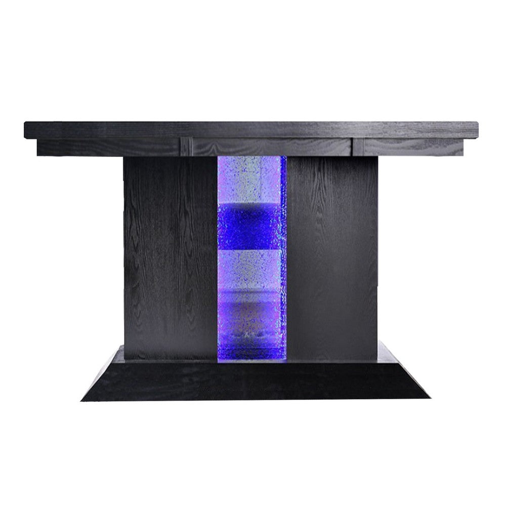 Wooden Dining Table with Pedestal Base Legs and LED Light, Black