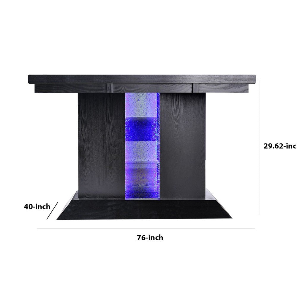 Wooden Dining Table with Pedestal Base Legs and LED Light, Black