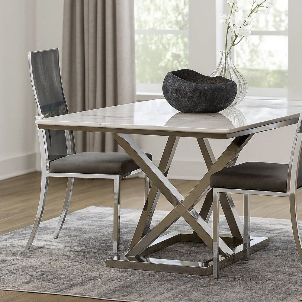 Metal Dining Side Chair with Acrylic Backing, Set of 2,Gray and Silver
