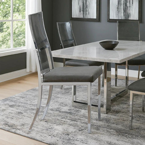 Metal Dining Side Chair with Acrylic Backing, Set of 2,Gray and Silver