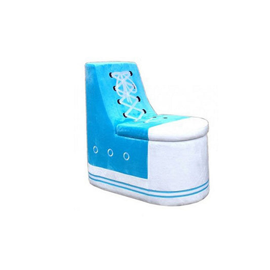 Sneaker Shoe Shaped Wooden Chair with Storage, Blue and White By Casagear Home