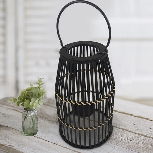 Lantern | Bamboo | Drum Shape | Open Cage | Large | Black