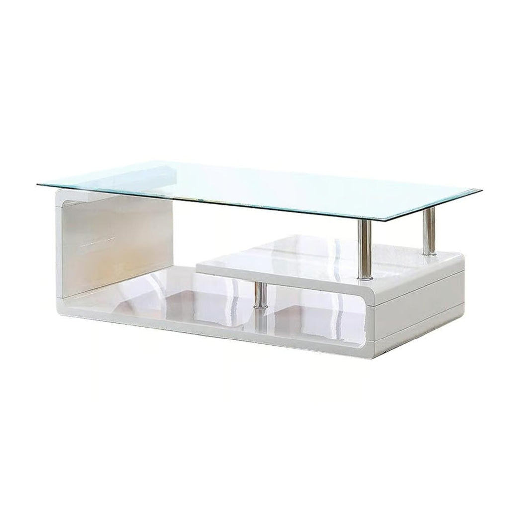 Contemporary Coffee Table with Multi Level Curled Open Shelf White - BM205333 By Casagear Home