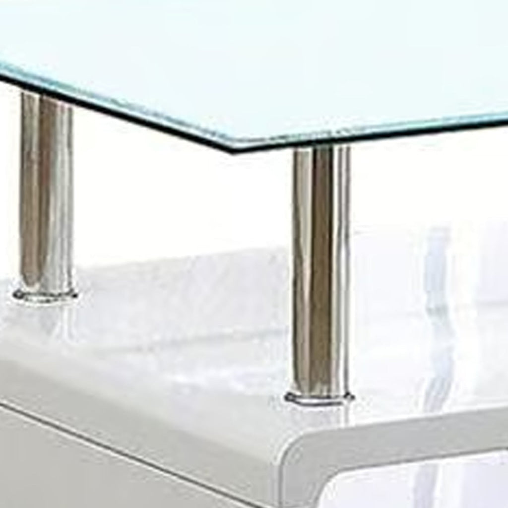 Contemporary Coffee Table with Multi Level Curled Open Shelf White - BM205333 By Casagear Home