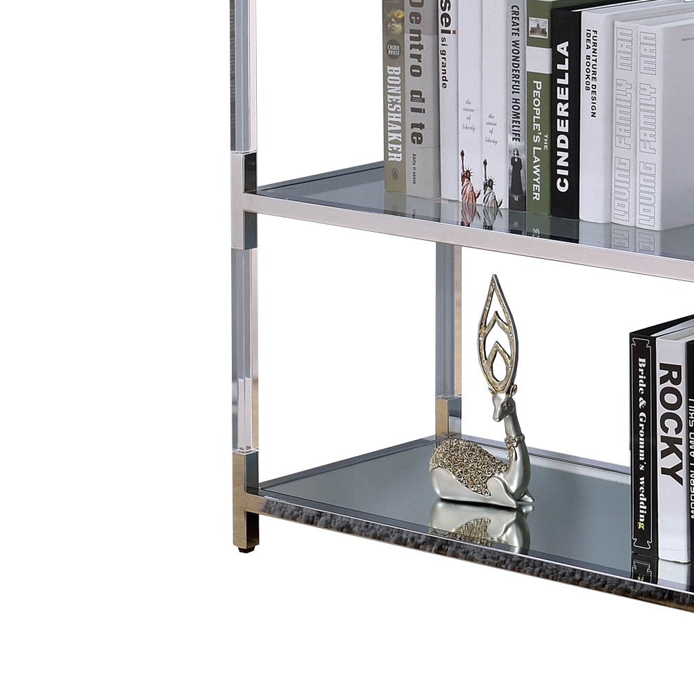 Metal and Glass Sofa Table with 2 Open Shelves Silver and Clear BM205335