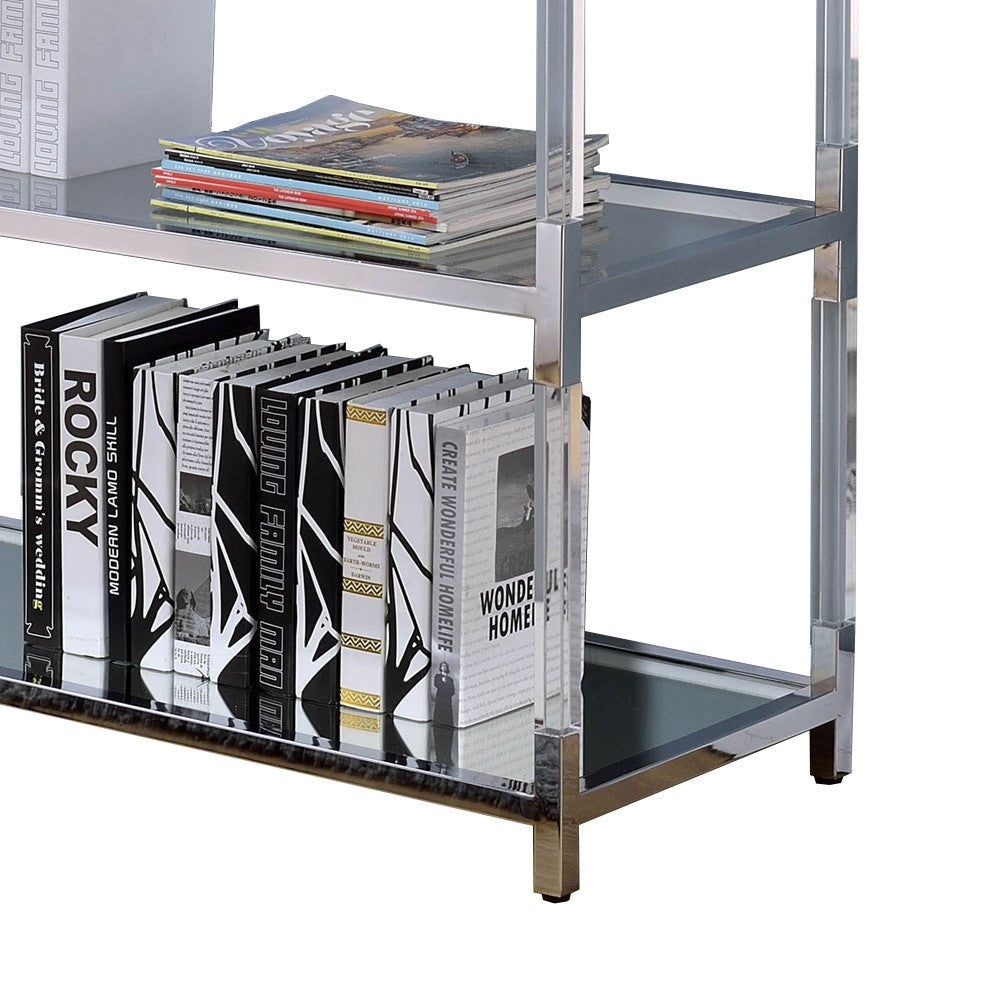 Metal and Glass Sofa Table with 2 Open Shelves Silver and Clear BM205335