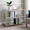 Metal and Glass Sofa Table with 2 Open Shelves, Silver and Clear