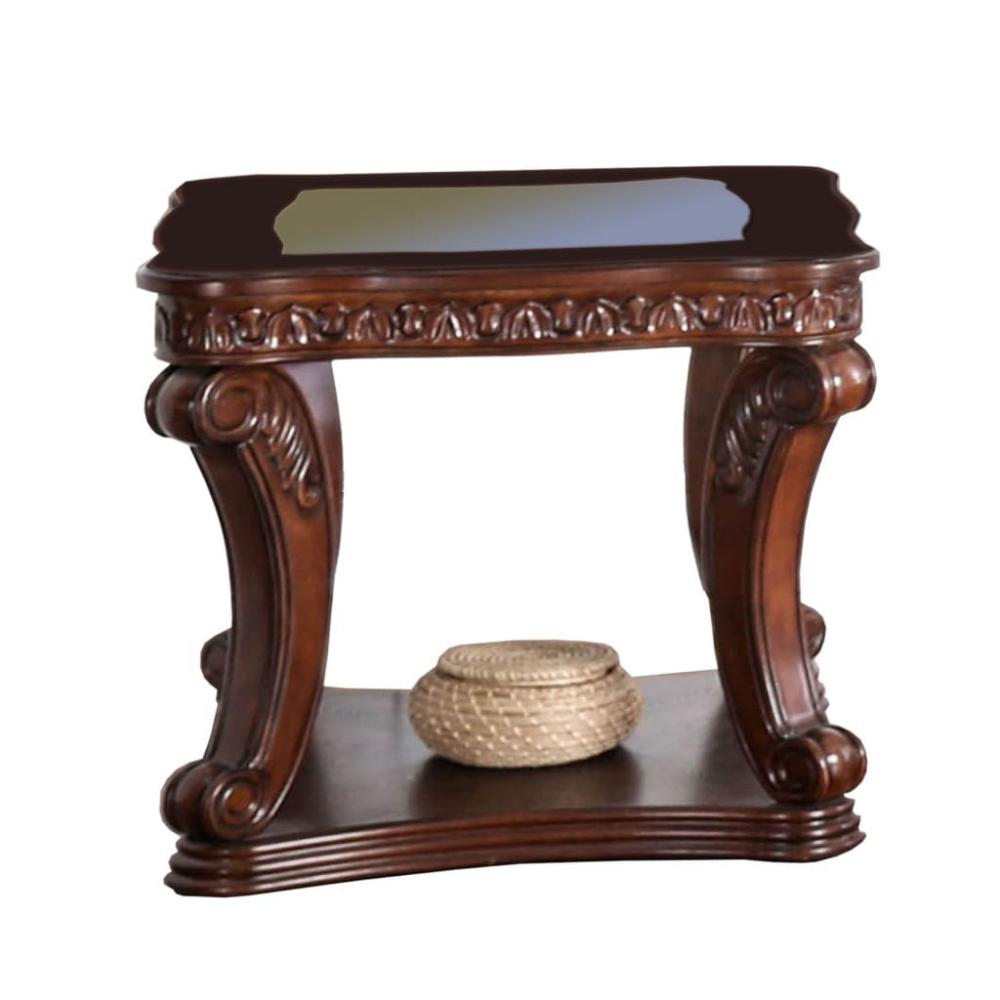 Traditional End Table with Cabriole Legs and Wooden Carving, Brown - BM205360 By Casagear Home