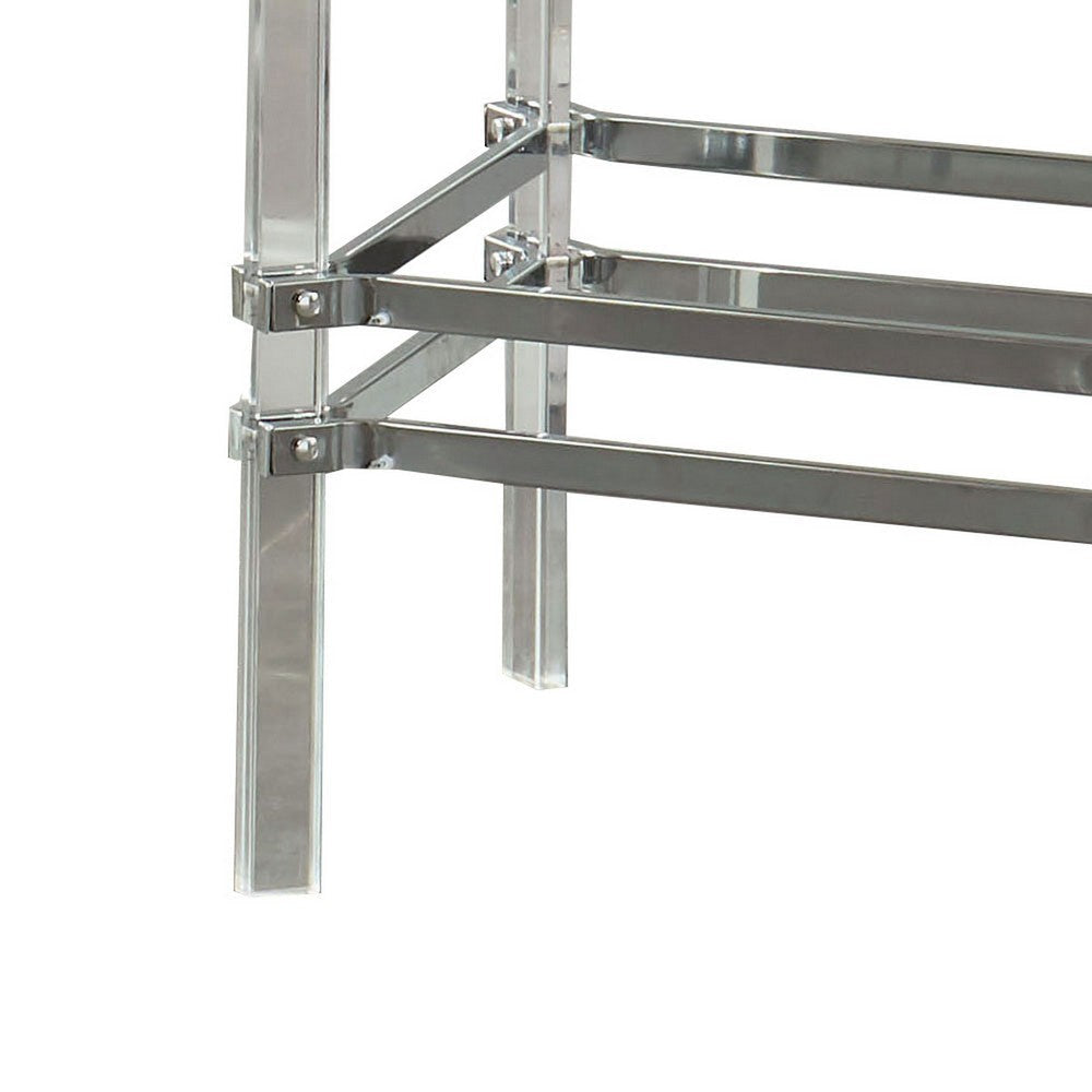 Square Glass and Metal End Table with Tubular Legs Silver and Clear BM205374