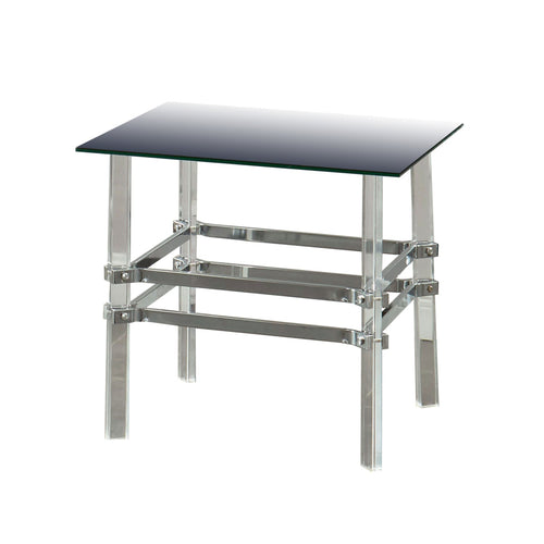 Square Glass and Metal End Table with Tubular Legs, Silver and Clear