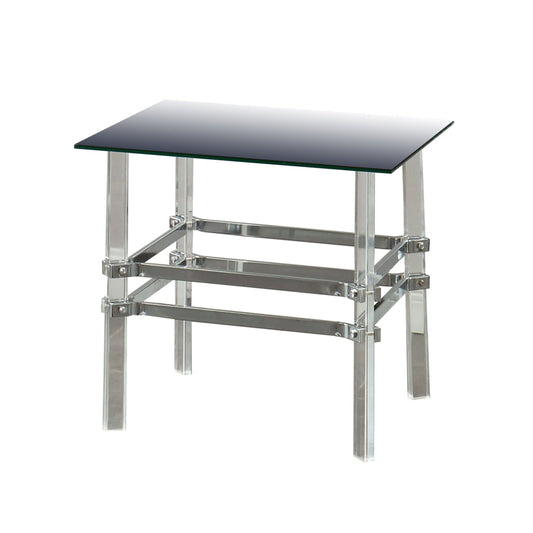 Square Glass and Metal End Table with Tubular Legs, Silver and Clear