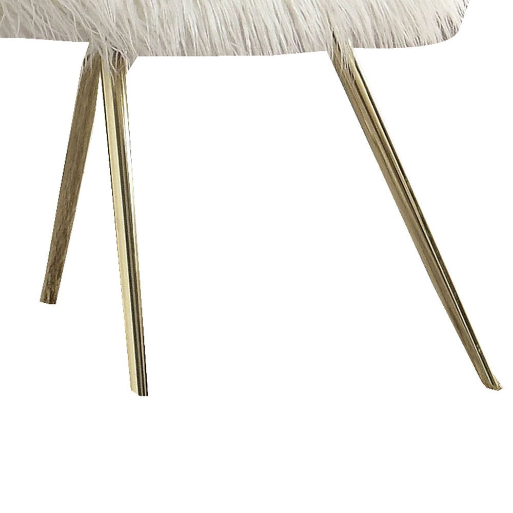 Faux Fur Upholstered Contemporary Metal Accent Chair White and Gold By Casagear Home BM205377