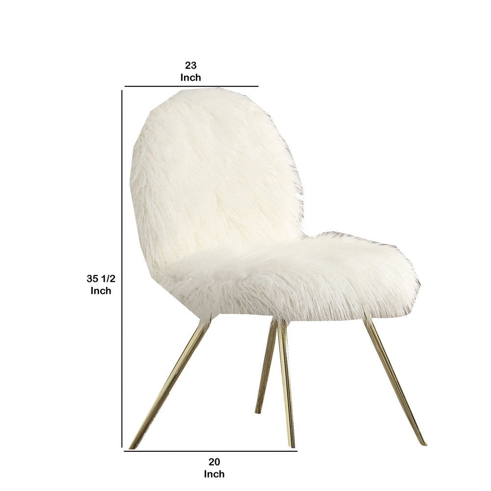 Faux Fur Upholstered Contemporary Metal Accent Chair White and Gold By Casagear Home BM205377