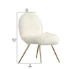 Faux Fur Upholstered Contemporary Metal Accent Chair, White and Gold By Casagear Home