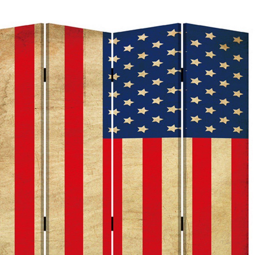 4 Panel Canvas Screen with American Flag Print Multicolor BM205383