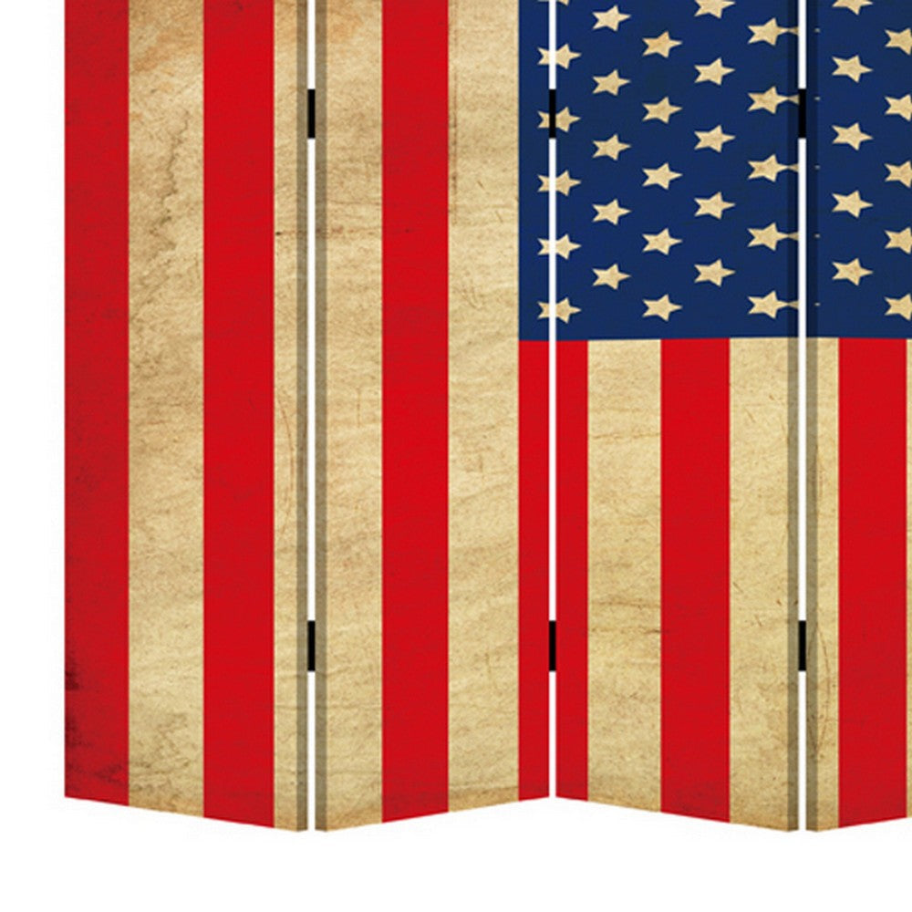 4 Panel Canvas Screen with American Flag Print Multicolor BM205383