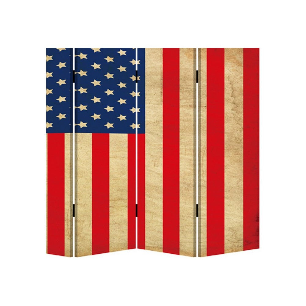 4 Panel Canvas Screen with American Flag Print, Multicolor