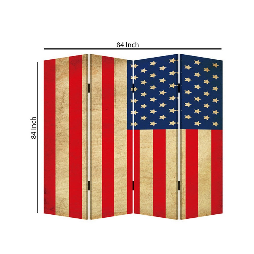 4 Panel Canvas Screen with American Flag Print, Multicolor