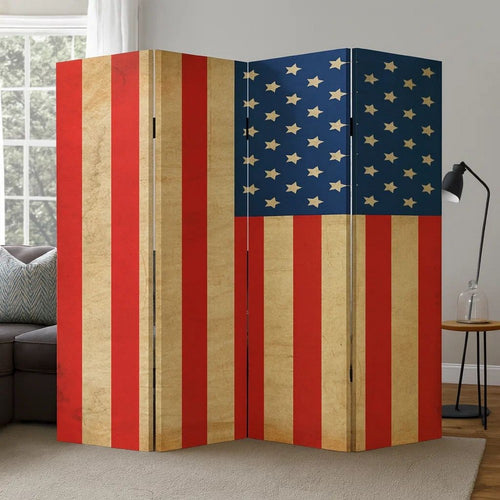 4 Panel Canvas Screen with American Flag Print, Multicolor