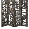 Modern 4 Panel Foldable Screen with Graffiti Print Gray and White BM205384