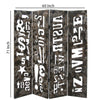 Modern 4 Panel Foldable Screen with Graffiti Print Gray and White BM205384