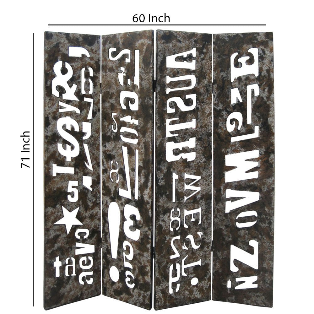 Modern 4 Panel Foldable Screen with Graffiti Print Gray and White BM205384
