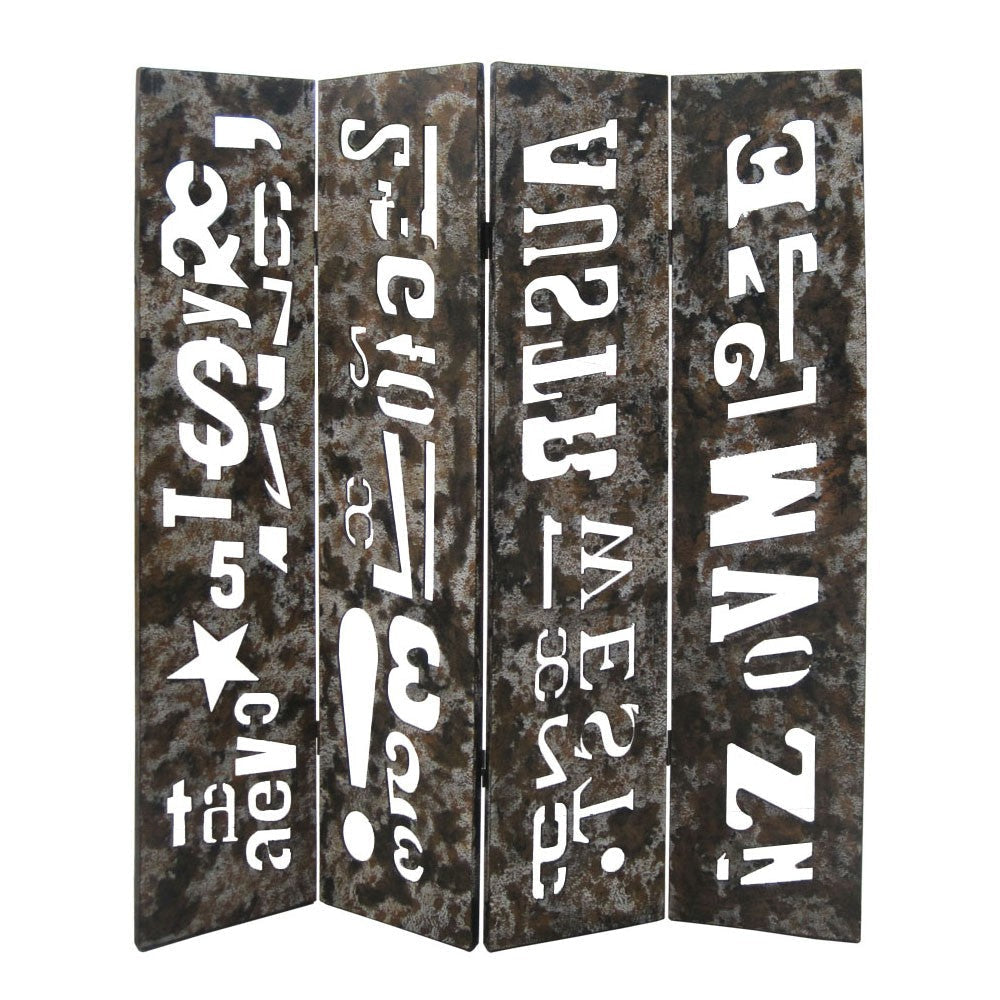 Modern 4 Panel Foldable Screen with Graffiti Print, Gray and White