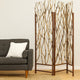 3 Panel Contemporary Foldable Wood Screen with Tree Branches, Brown