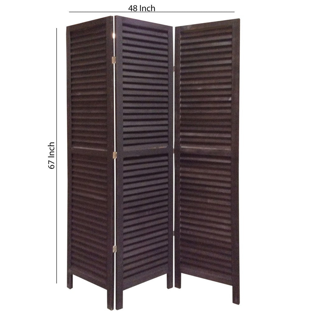 3 Panel Foldable Wooden Shutter Screen with Straight Legs Black BM205392