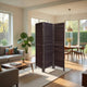3 Panel Foldable Wooden Shutter Screen with Straight Legs, Black
