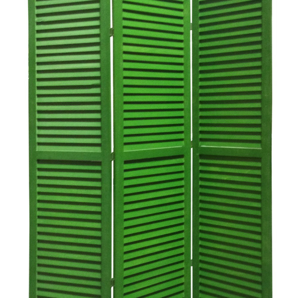 3 Panel Foldable Wooden Shutter Screen with Straight Legs, Green