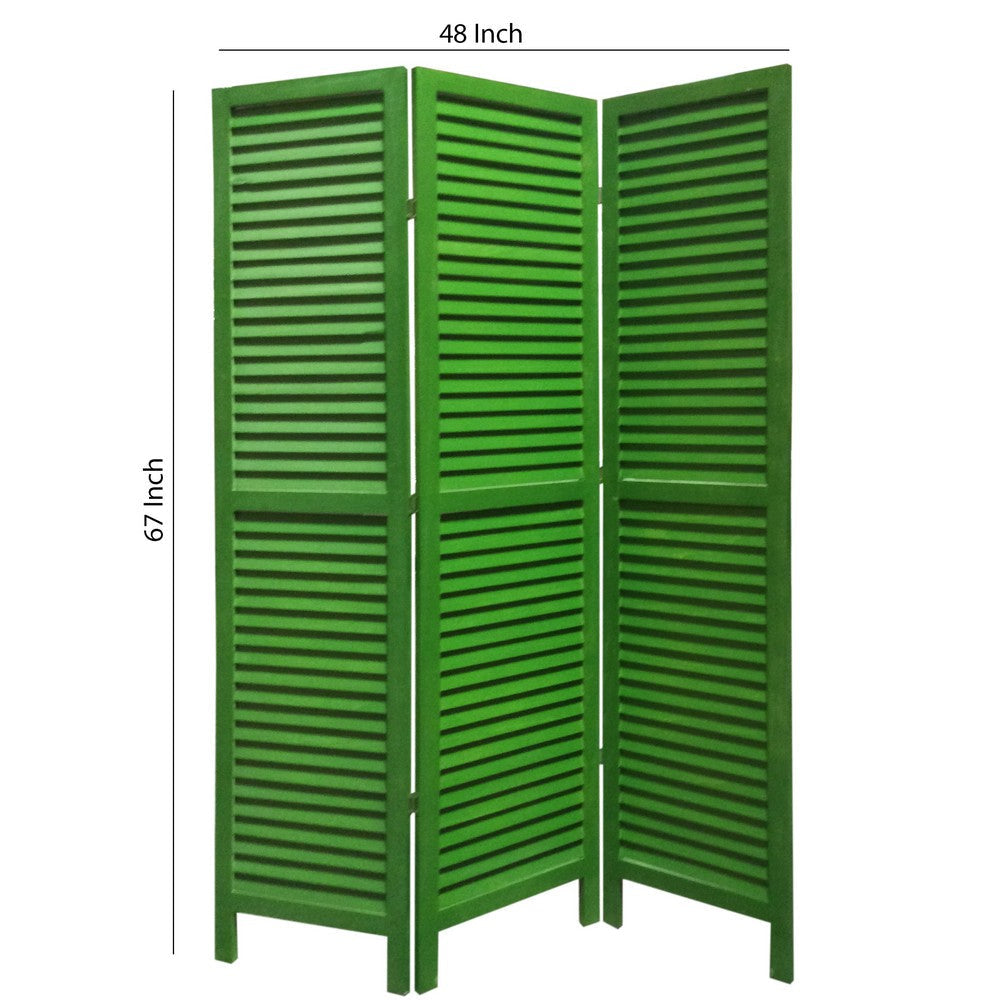 3 Panel Foldable Wooden Shutter Screen with Straight Legs Green BM205394