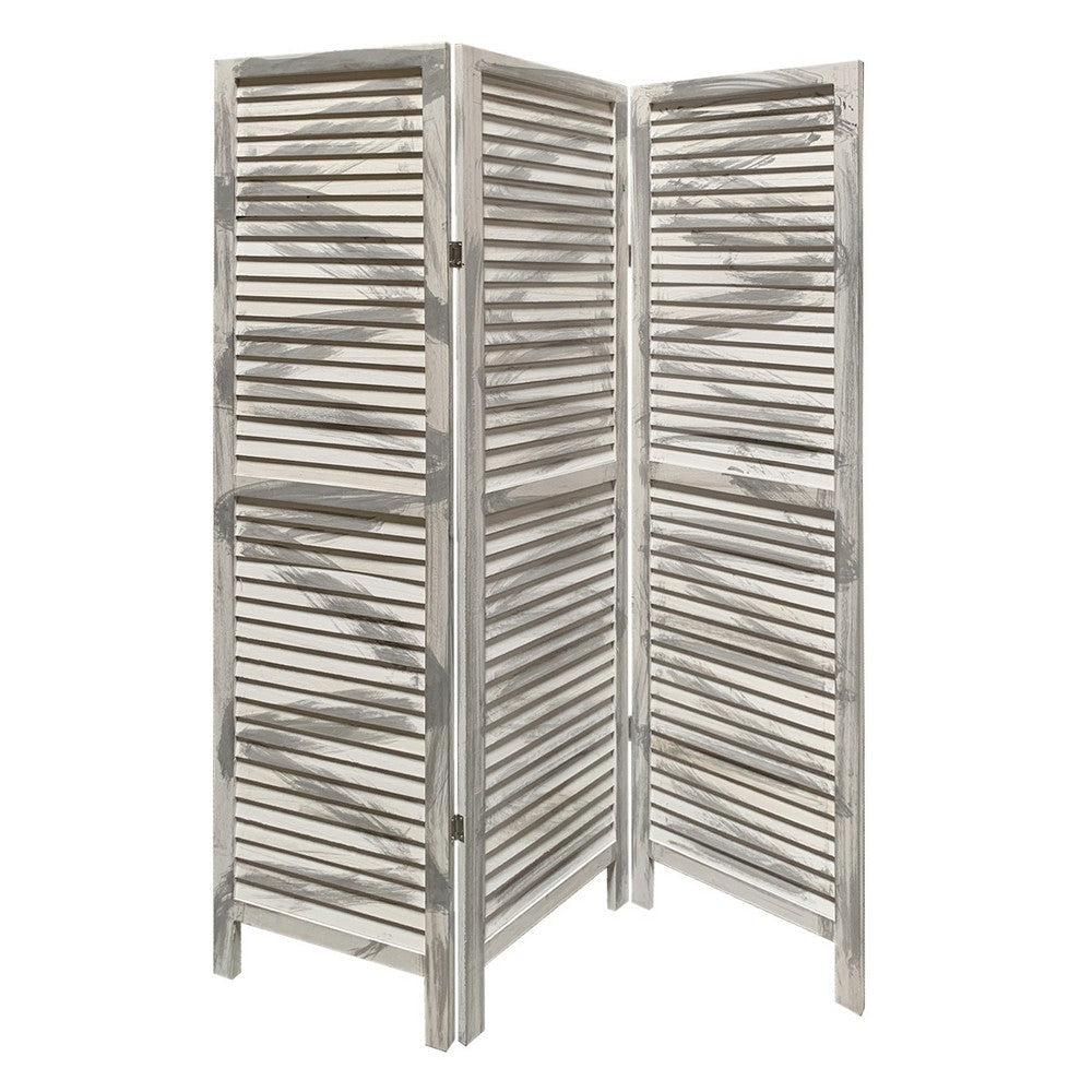 3 Panel Foldable Wooden Shutter Screen with Straight Legs, Gray