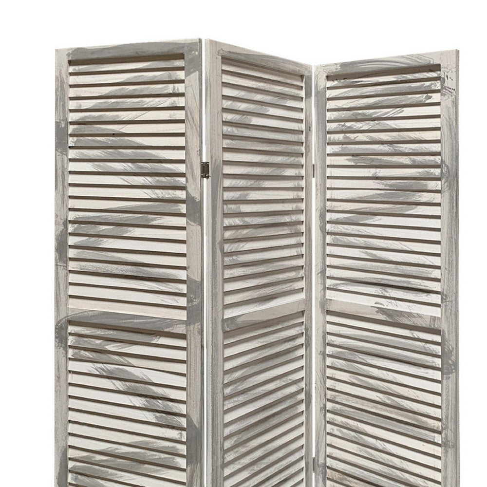 3 Panel Foldable Wooden Shutter Screen with Straight Legs, Gray