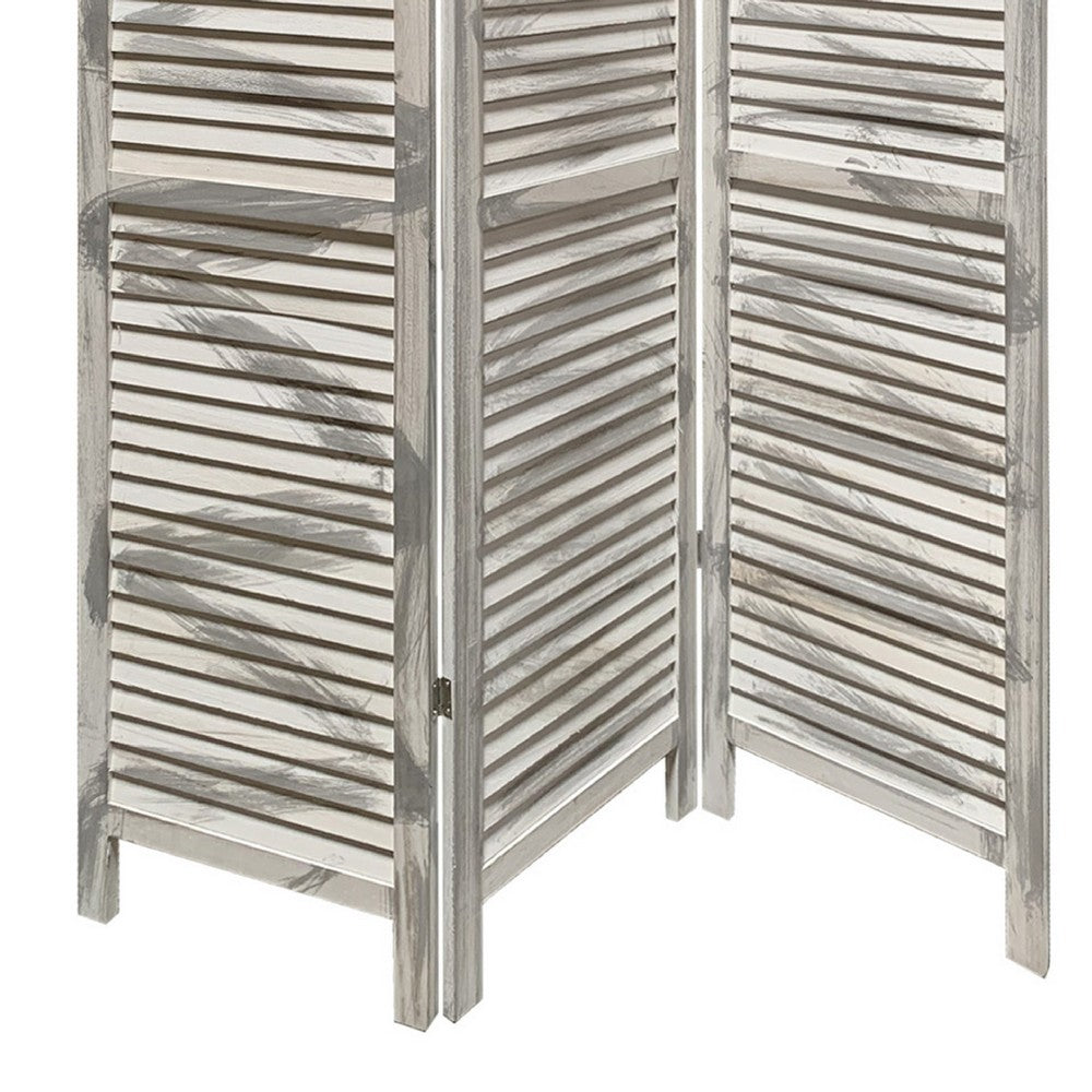 3 Panel Foldable Wooden Shutter Screen with Straight Legs, Gray
