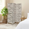 3 Panel Foldable Wooden Shutter Screen with Straight Legs, Gray
