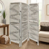 3 Panel Foldable Wooden Shutter Screen with Straight Legs, Gray