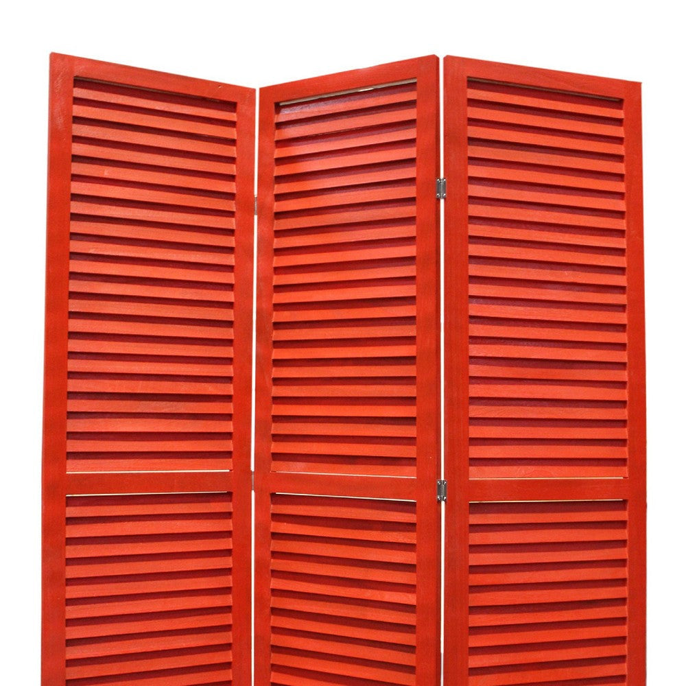 3 Panel Foldable Wooden Shutter Screen with Straight Legs Red BM205396
